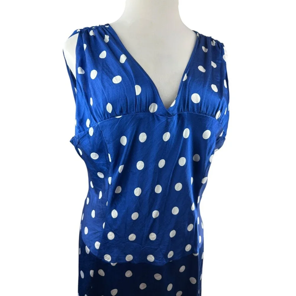 Pendleton Silk Blend Drop Waist V-Neck Dress Polka Dot Blue White Size 20 Tall - Picture 3 of 16